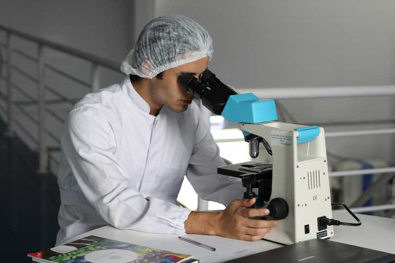 Person looking into microscope