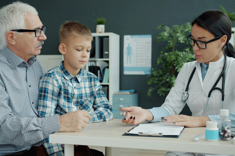 Doctor talking to patients