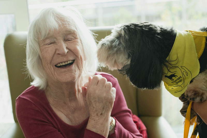 Older woman with pet dog